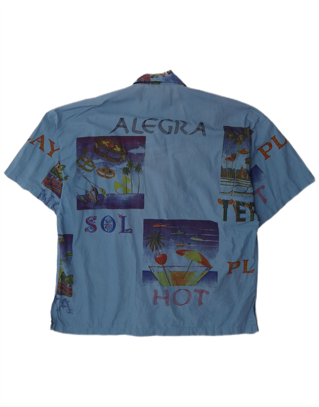 TERRANOVA Herren Grafik-Kurzarmhemd aus mittelblauer Patchwork-Baumwolle