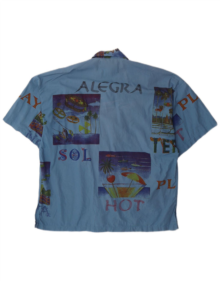 TERRANOVA Herren Grafik-Kurzarmhemd aus mittelblauer Patchwork-Baumwolle