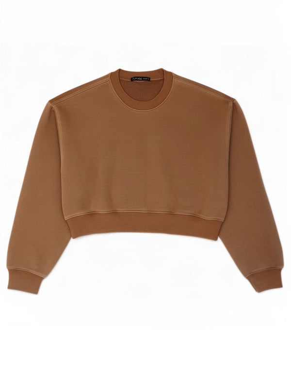 Zara Damen Crop Sweatshirt Pullover UK 14 Mittelbraune Baumwolle