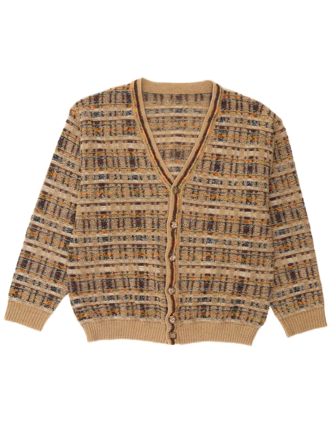 Vintage Herren Cardigan Pullover Groß Beige Kariert