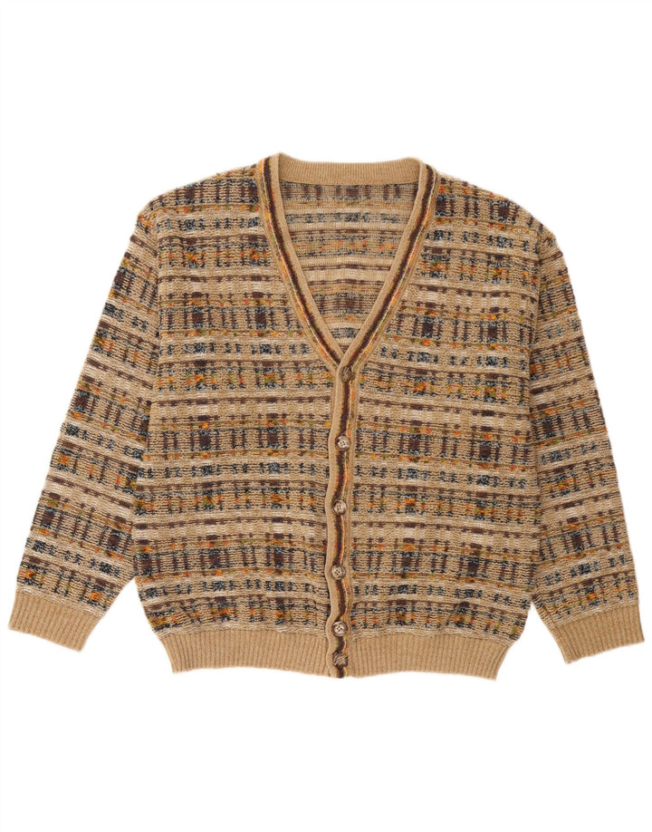 Vintage Herren Cardigan Pullover Groß Beige Kariert