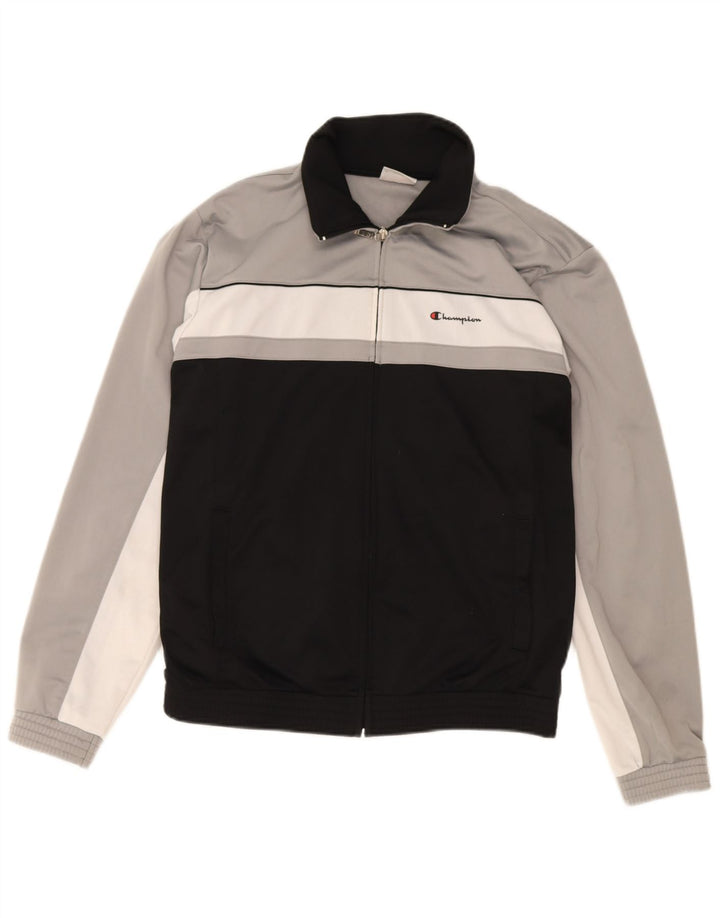 Champion Herren-Trainingsanzug-Top-Jacke, großes schwarzes Farbblock-Polyester