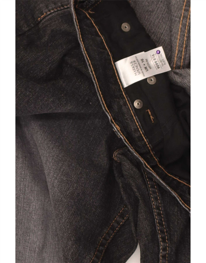 Marks & Spencer Damen Bootcut Jeans UK 16 Large W34 L30 Schwarze Baumwolle