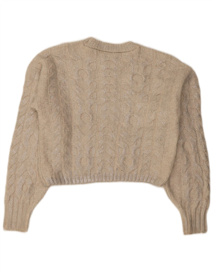 Zara Damen Crop Crew Neck Pullover Pullover UK 14 Medium Beige