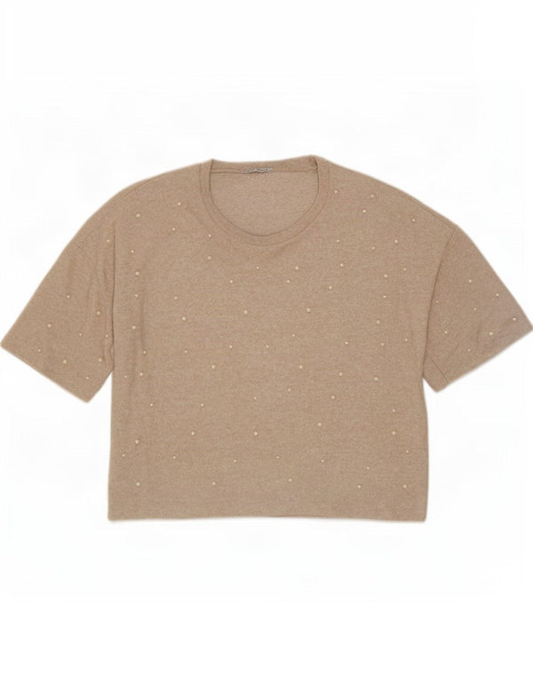 Zara Damen Trafaluc Übergroßes Blusenoberteil UK 10 Small Beige Spotted