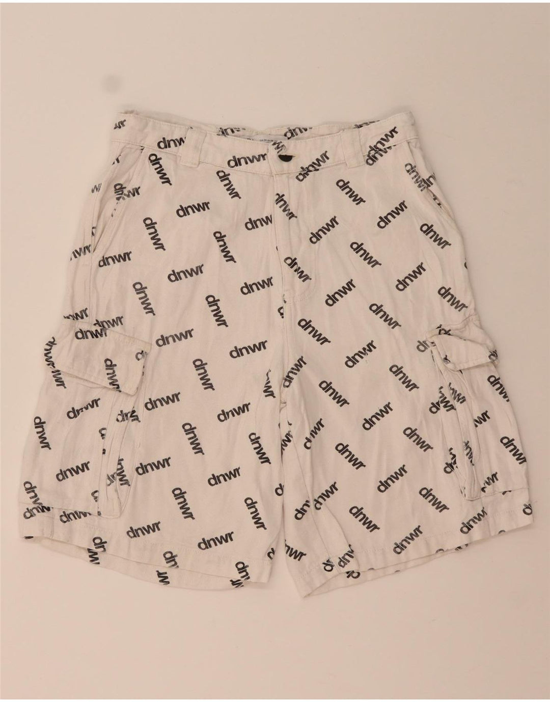 Zara Herren Graphic Cargo Shorts EU 38 Small W30 Weiß