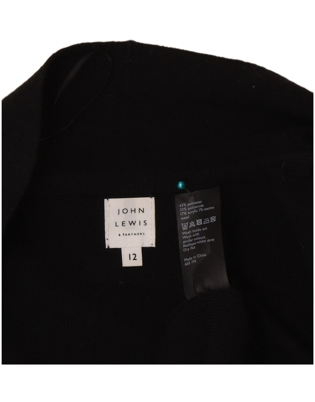 John Lewis Damen Longline Open Cardigan Pullover UK 12 Medium Schwarz