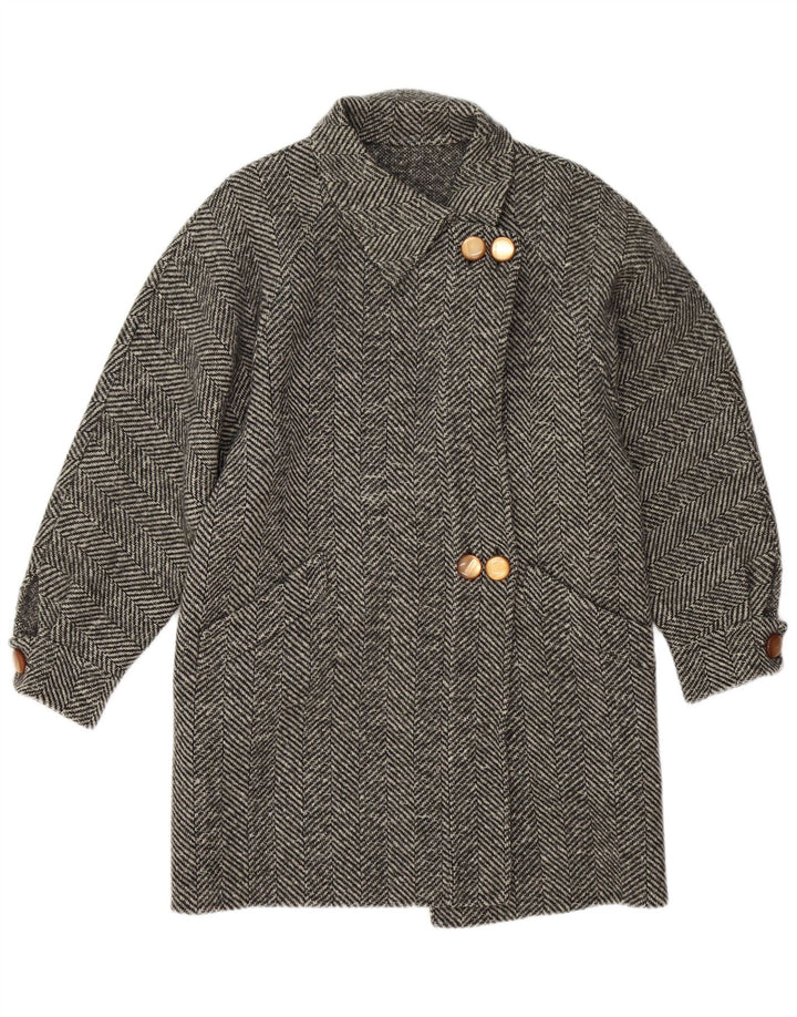 Vintage Damen Mantel UK 14 Mittelgrauer Fischgrätenmuster