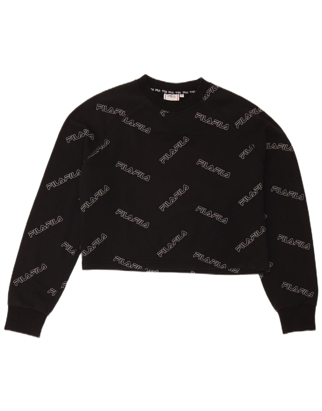 Fila Damen Übergroßer grafischer Crop-Sweatshirt-Pullover UK 10 Small Schwarz