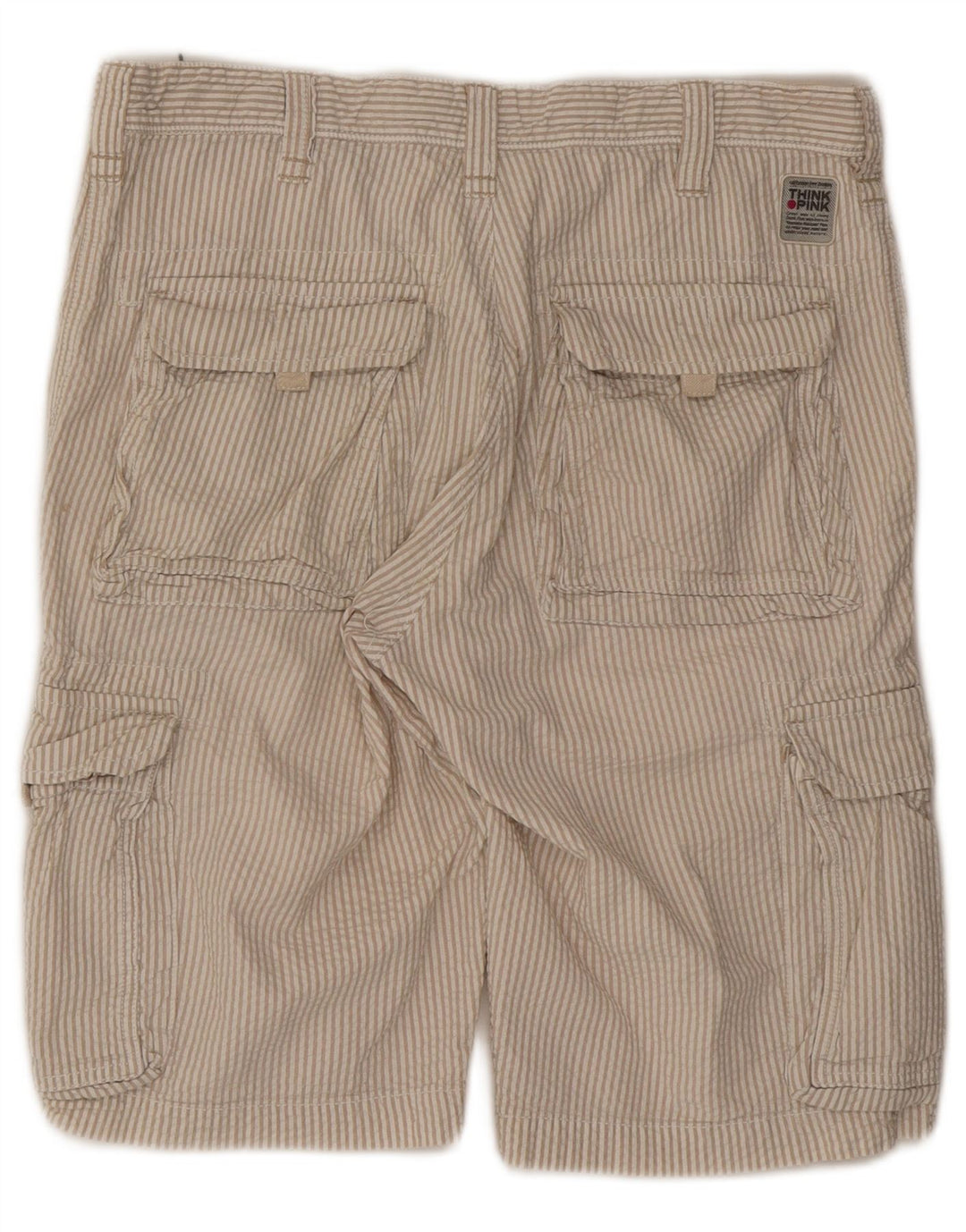 Think Pink Herren-Cargoshorts W32 Große beige gestreifte Baumwolle