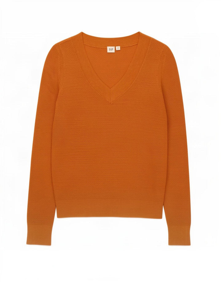 Gap Damen-Pullover mit V-Ausschnitt, UK 14, mittelbraune Baumwolle