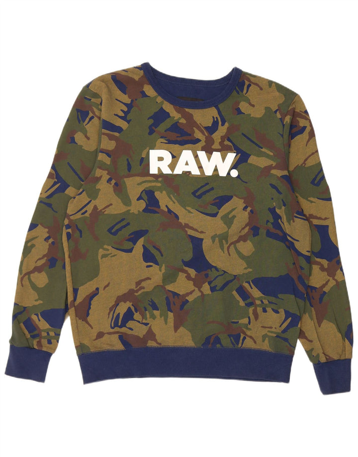 G-Star Herren Grafik-Sweatshirt mit normaler Passform, groß, grüne Tarnung