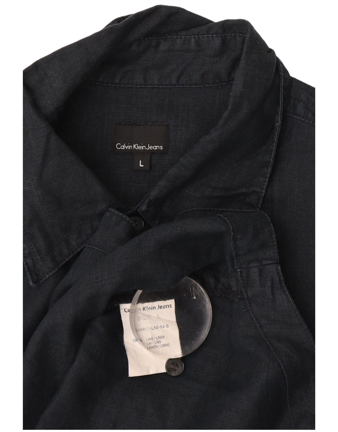 Calvin Klein Jeans Herren-Kurzarmhemd, groß, marineblaues Leinen