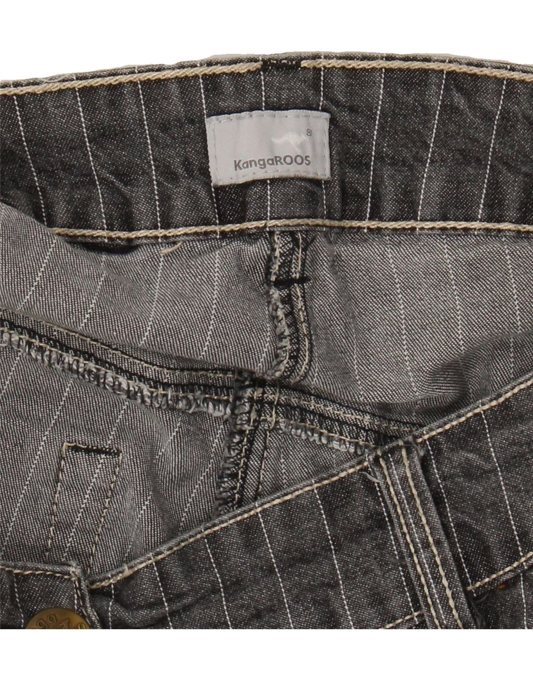 KANGAROOS Womens Denim Shorts UK 14 Medium W30 Grey Striped Cotton Vintage Kangaroos and Second-Hand Kangaroos from Messina Hembry 