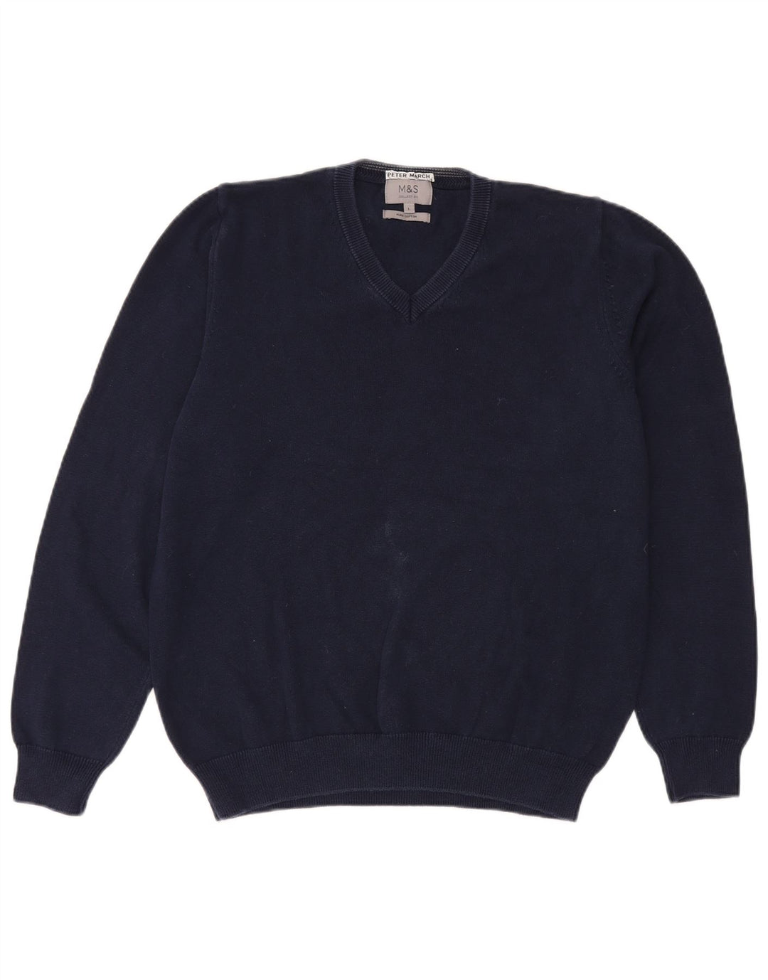 Marks & Spencer Herren-Pullover mit V-Ausschnitt, groß, marineblaue Baumwolle