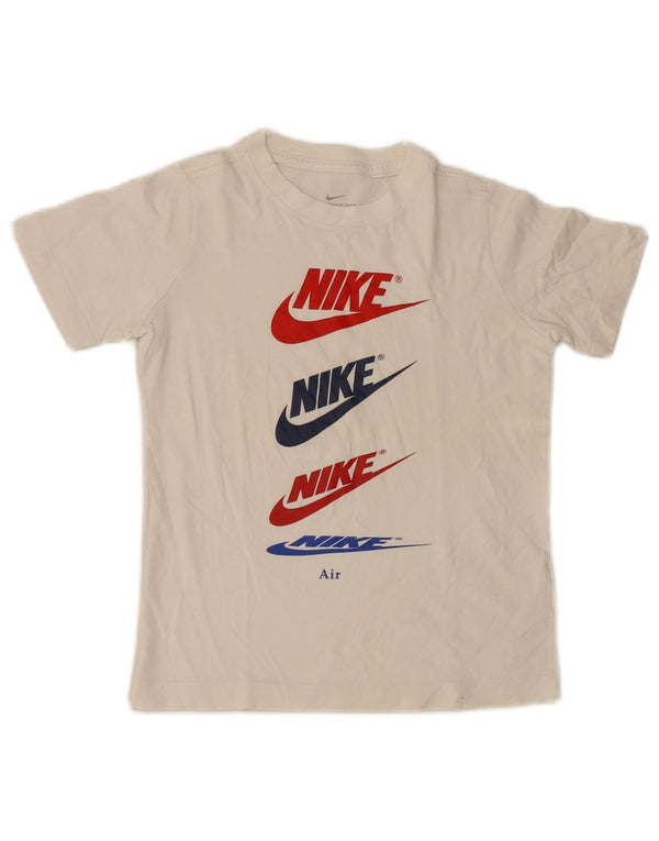 Nike Jungen-T-Shirt mit Standard-Passform und Grafik, 8–9 Jahre, Größe S, weiße Baumwolle