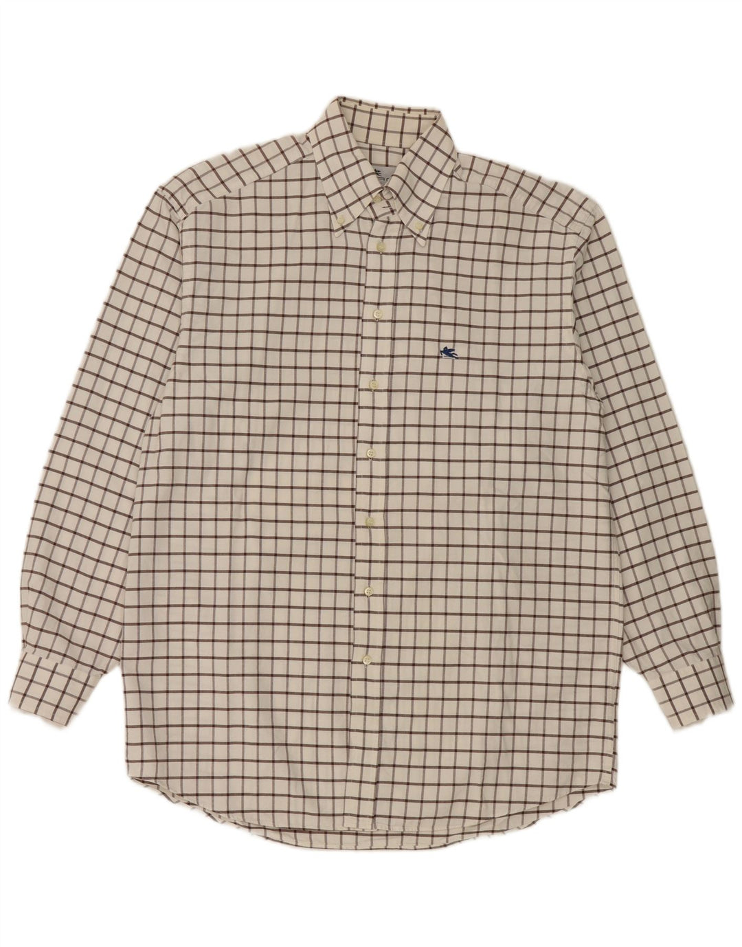 Etro Herren-Milano-Flanellhemd, Größe 42, groß, weiß kariert, Baumwolle