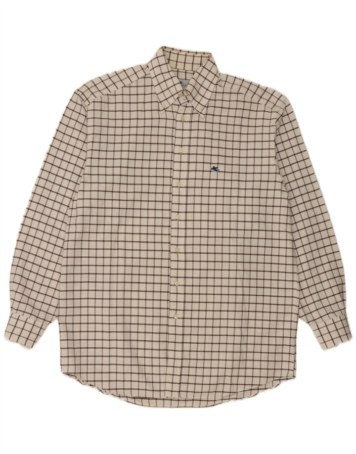 Etro Herren-Milano-Flanellhemd, Größe 42, groß, weiß kariert, Baumwolle
