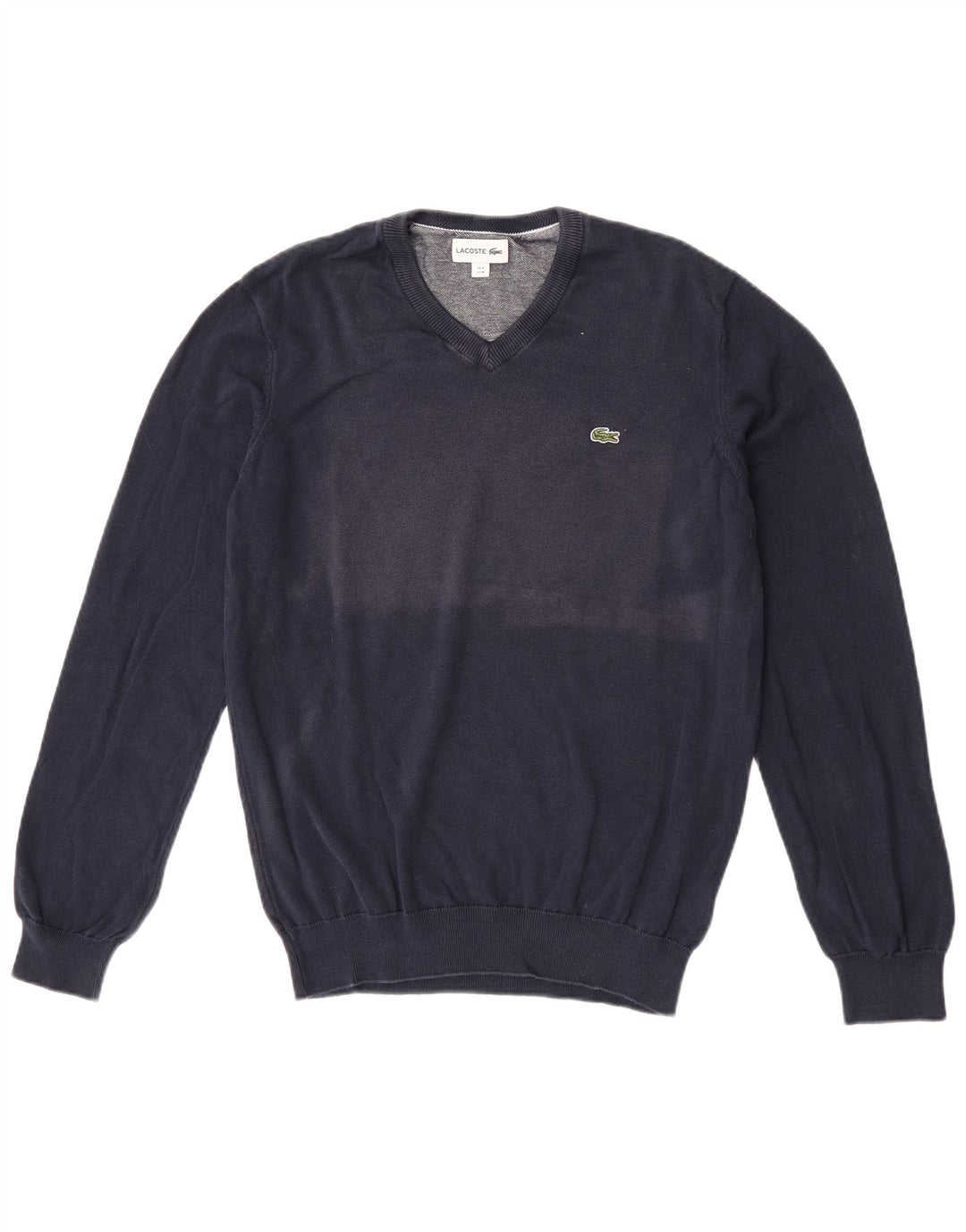 Lacoste Herren-Pullover mit V-Ausschnitt, Größe 4, mittelmarineblaue Baumwolle