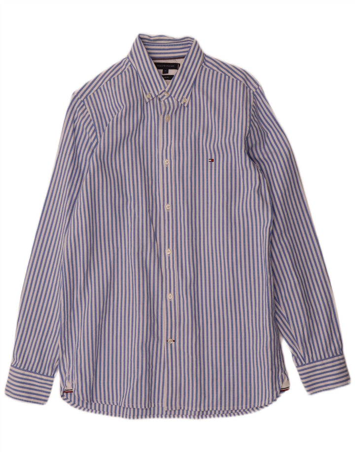 Tommy Hilfiger Herren-Slim-Fit-Hemd aus mittelblauer, gestreifter Baumwolle