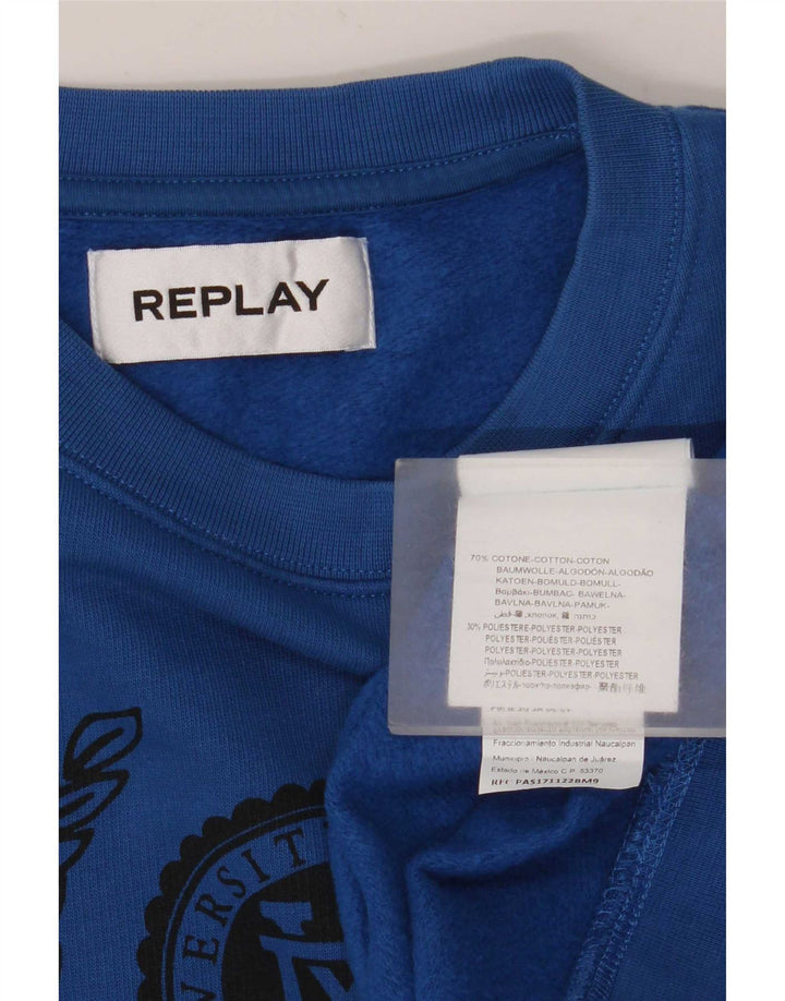 Replay Herren Grafik-Sweatshirt-Pullover XL aus blauer Baumwolle