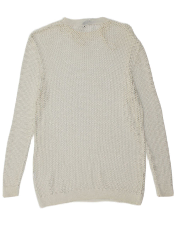 Zara Damen-Pullover, übergroß, gehäkelt, Rundhalsausschnitt, Gr. 10, Größe S, Weiß