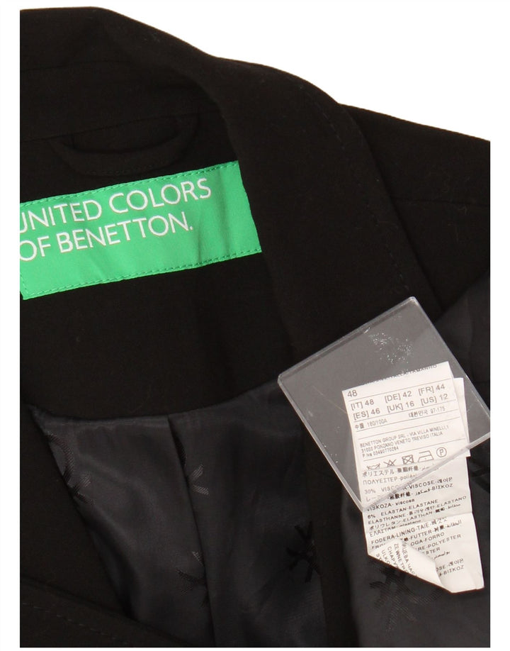 Benetton Damen 1-Knopf-Blazerjacke UK 16 Large Schwarz Polyester