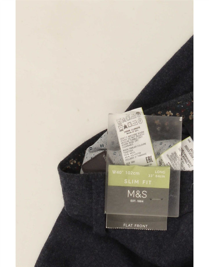 Marks & Spencer Herren Slim Chinohose W40 L33 Marineblaue Wolle