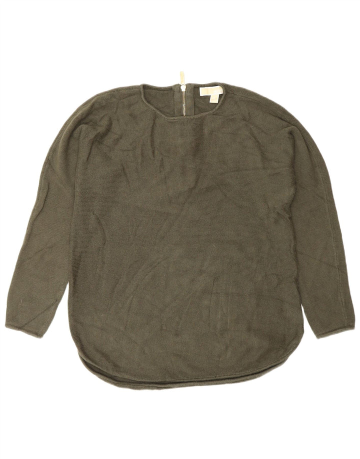 MICHAEL KORS Damen-Pullover mit Rundhalsausschnitt, UK 14, mittlere Khaki-Baumwolle
