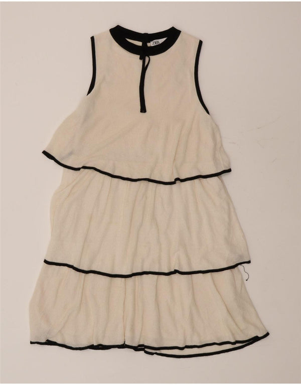 Zara Damen-Stufenkleid UK 10 Small Weiße Viskose