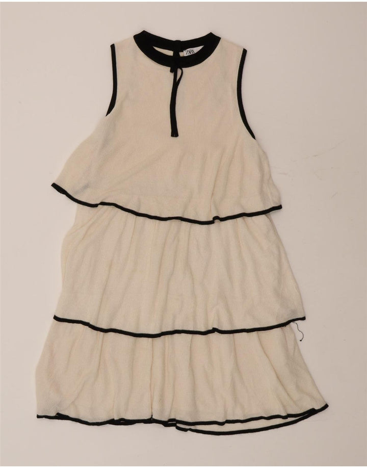 Zara Damen-Stufenkleid UK 10 Small Weiße Viskose