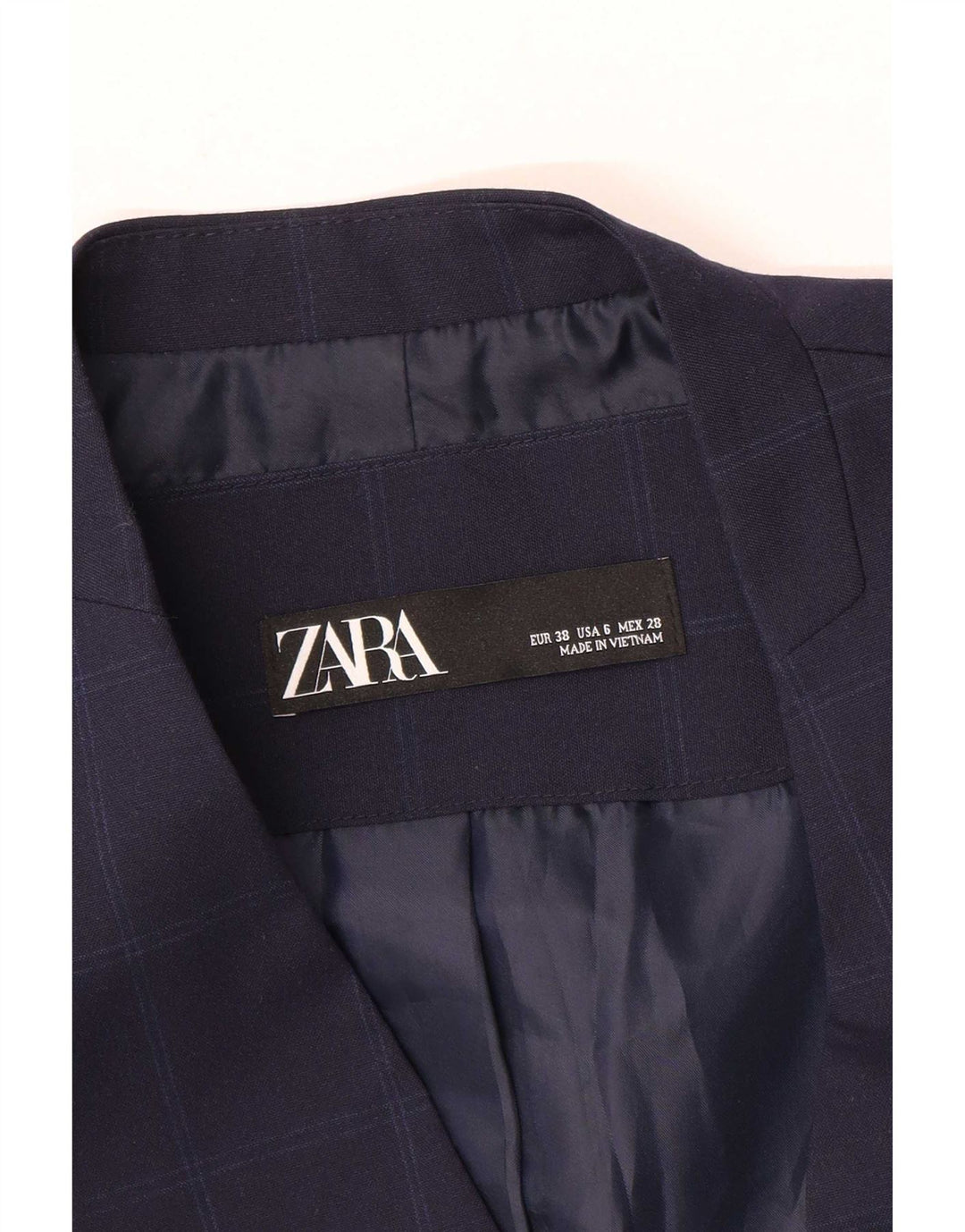 Zara Damen-Blazer mit 1 Knopf, EU 38, klein, marineblau kariert