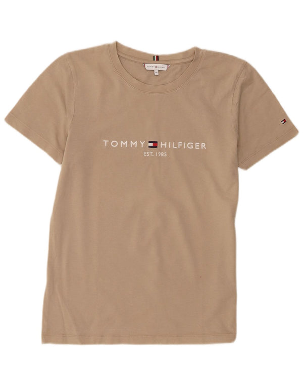 Tommy Hilfiger Damen Grafik-T-Shirt-Oberteil UK 6 XS Beige Baumwolle