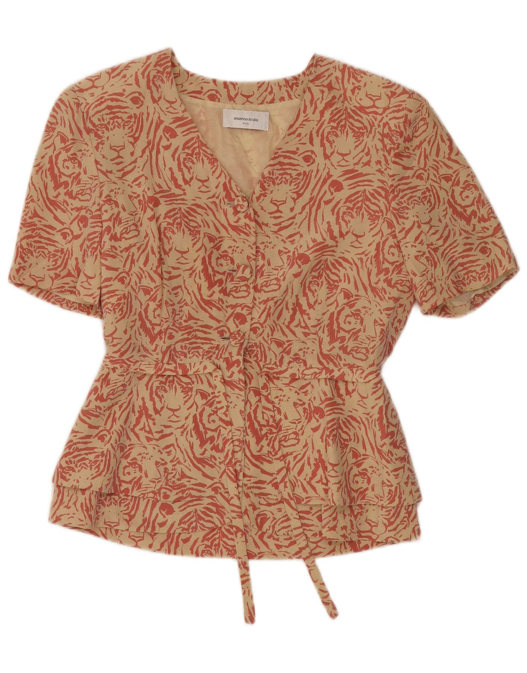 MARCO TESTA Damen-Blazer mit 3 Knöpfen, IT 42, Mittelbeige mit Tiermuster