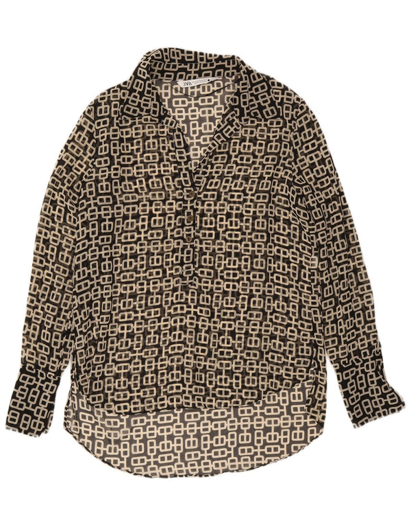 Zara Damen-Langarm-Oversize-Blusenoberteil, Gr. 6, XS, Schwarz, geometrisch