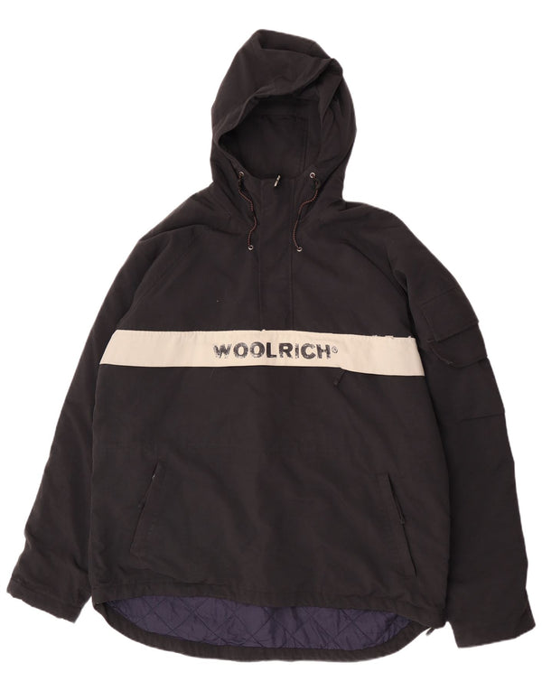 Woolrich Herren-Anorakjacke mit grafischer Kapuze, UK 42, XL, schwarzes Colourblock-Nylon
