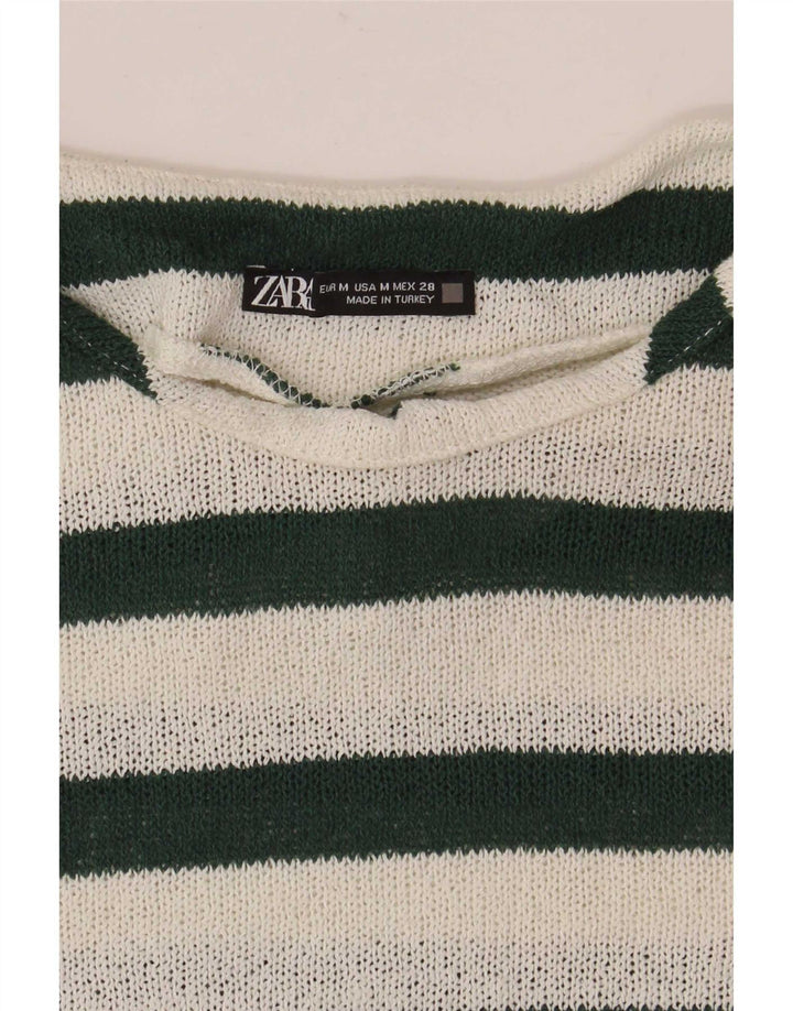 Zara Damen T-Shirt Top UK 14 Medium Weiß gestreift