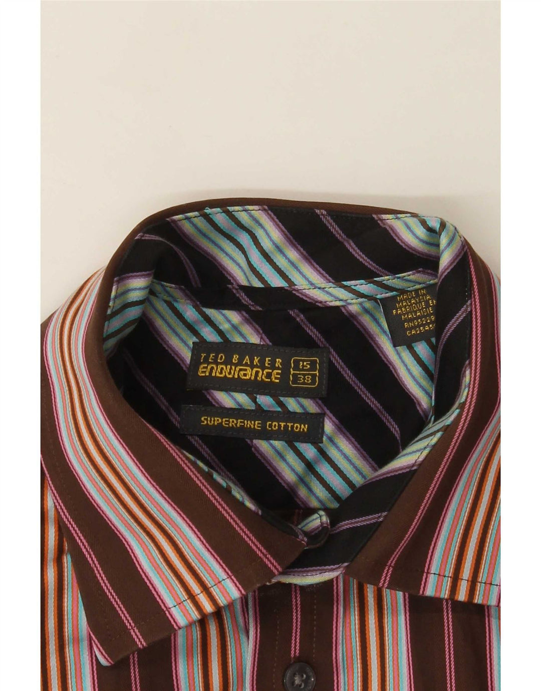 Ted Baker formelles Herrenhemd, Größe 38 15, mittelbraun gestreift, Baumwolle