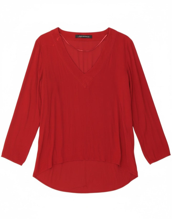 Zara Damen Langarm-Tunika-Top UK 14 Mittelrot