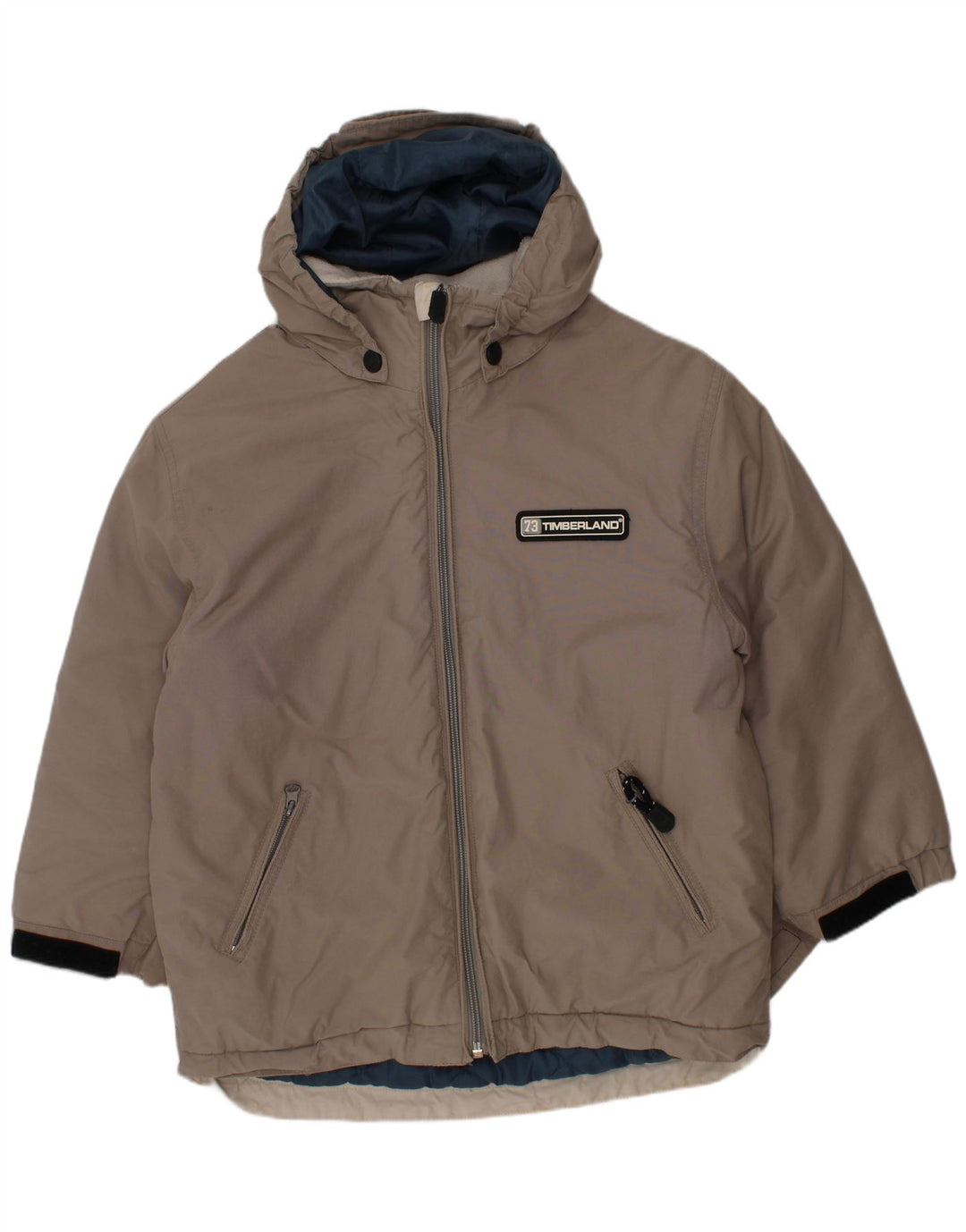 TIMBERLAND Boys Graphic Hooded Windbreaker Jacket 5-6 Years Grey Cotton