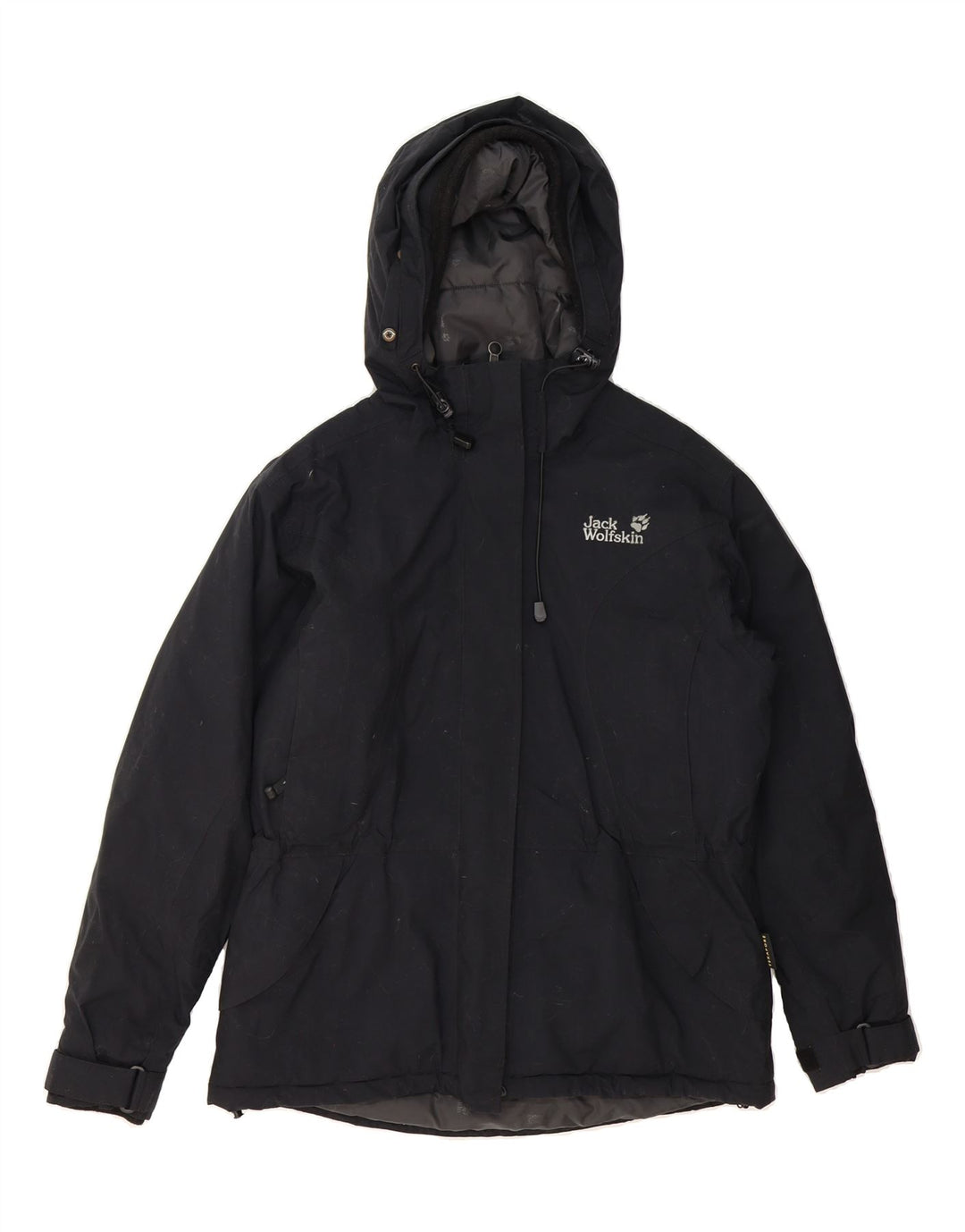 JACK WOLFSKIN Womens Hooded Windbreaker Jacket UK 14/16 Large Black Vintage Jack Wolfskin and Second-Hand Jack Wolfskin from Messina Hembry 