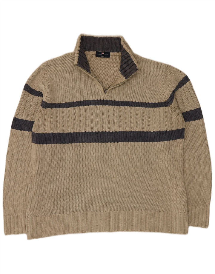 MARKS & SPENCER Herren Blauer Harbor-Pullover mit Reißverschluss am Hals, Größe L, Beige