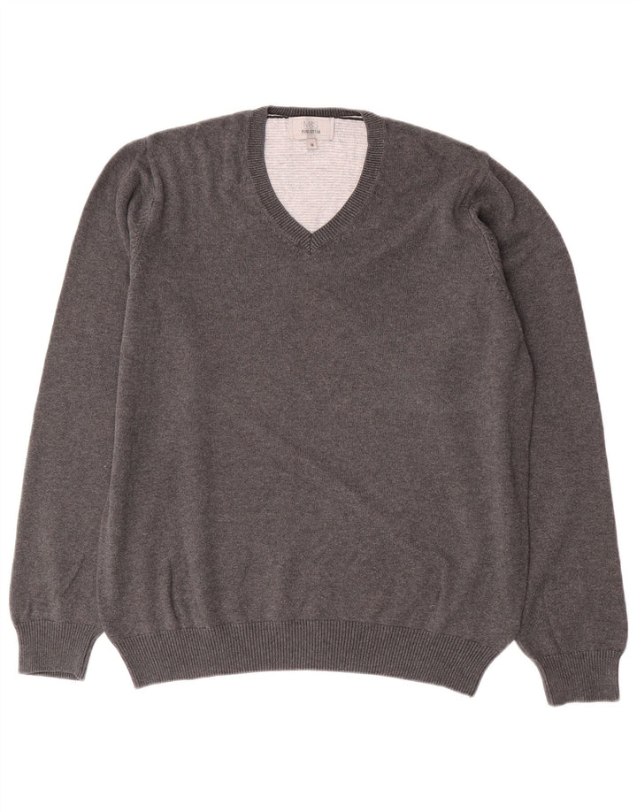 Marks & Spencer Herren-Pullover mit V-Ausschnitt aus mittelgrauer Baumwolle