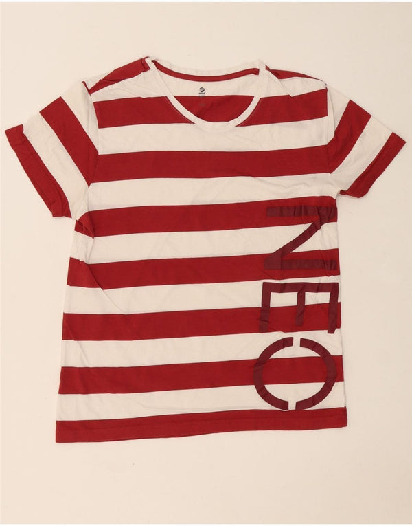 ADIDAS Damen Neo Graphic T-Shirt Top UK 14 Große rot gestreifte Baumwolle