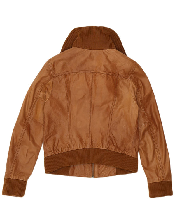 Pimkie Damen Bomber-Lederjacke UK 12 Mittelbraun