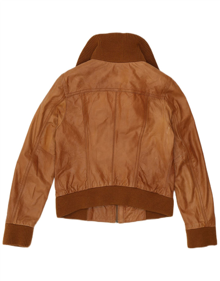 Pimkie Damen Bomber-Lederjacke UK 12 Mittelbraun