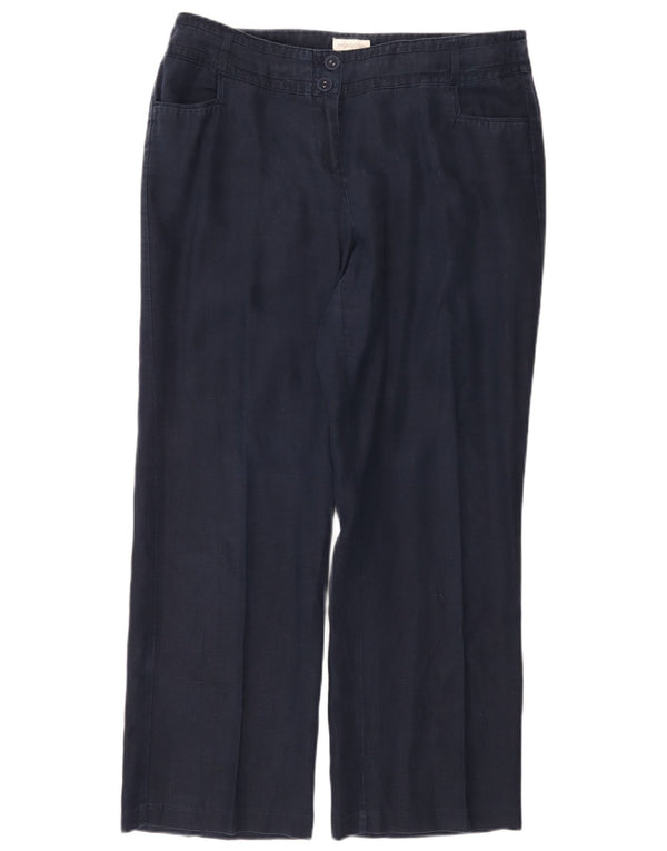 Monsoon Damen-Freizeithose mit weitem Bein, UK-Größe 46, Größe L W36 L29, marineblaues Leinen