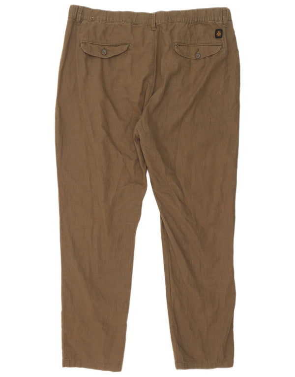 Darebridge Mens Tapered Chino Trousers IT 54 2XL W38 L29 Khaki Linen