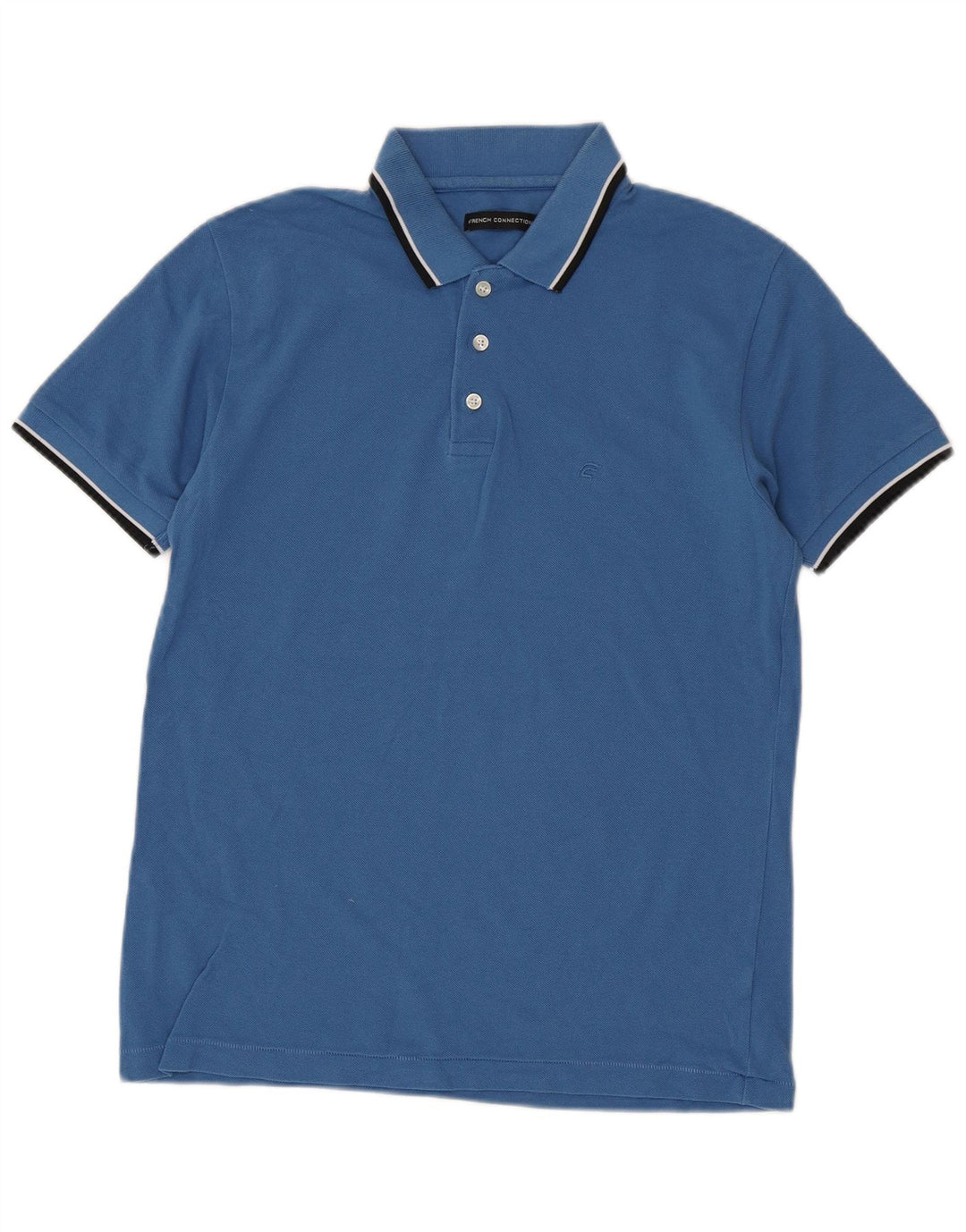 French Connection Herren-Poloshirt aus mittelblauer, gestreifter Baumwolle