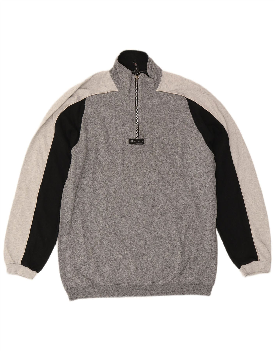 CHAMPION Herren-Sweatshirt mit Reißverschluss am Hals, groß, graue Blockfarben-Baumwolle